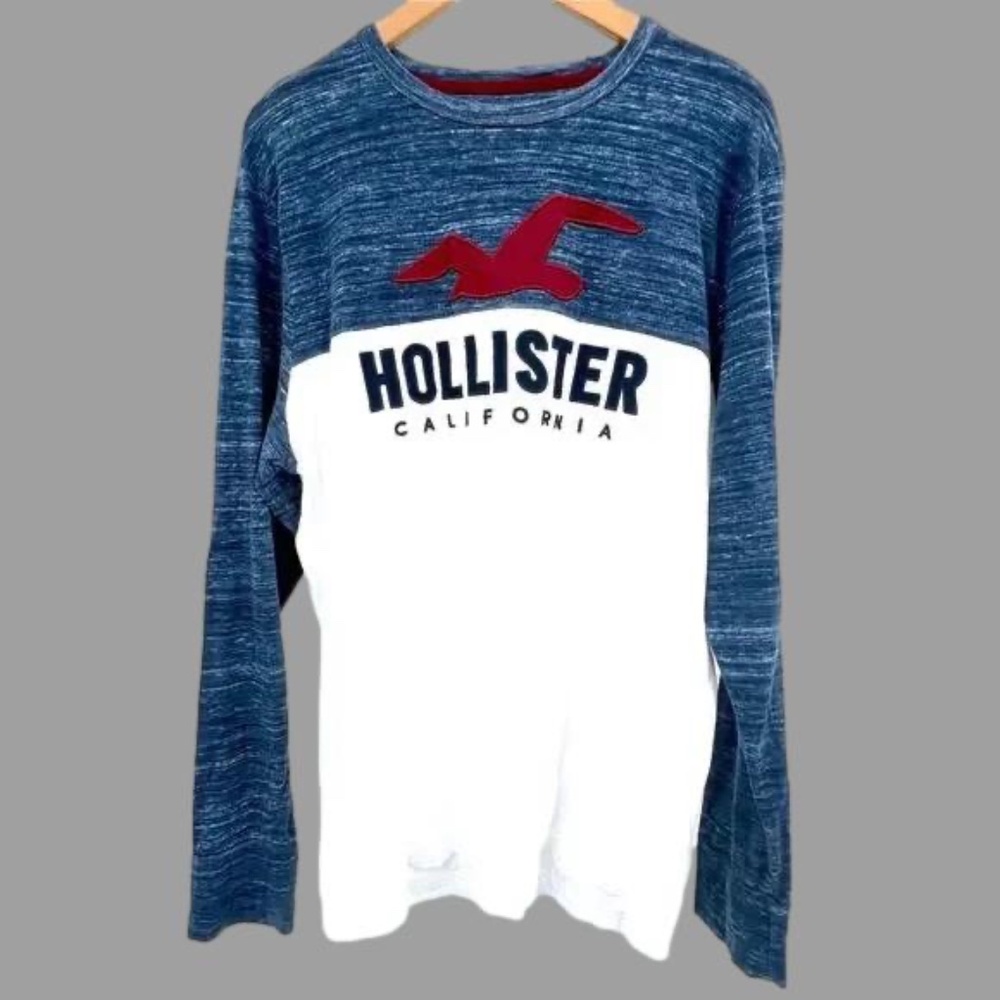 Hollister California Graphic Tee Men's XL Coastal Navy White Y2K-Inspired Cotton